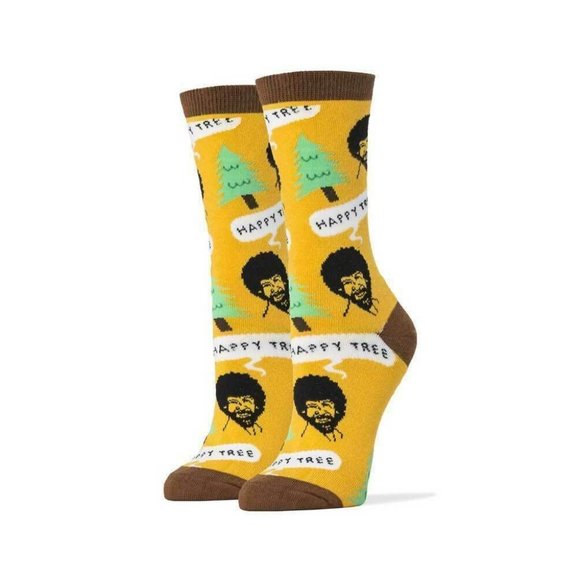 Bob Ross Happy Trees Oooh Geez! Women's Crew Socks, Gold, One Size Fits Most - Picture 1 of 4